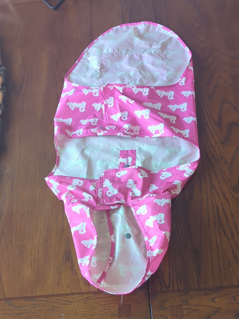 Pink Hooded Dog Rain Poncho with Barbie Logo